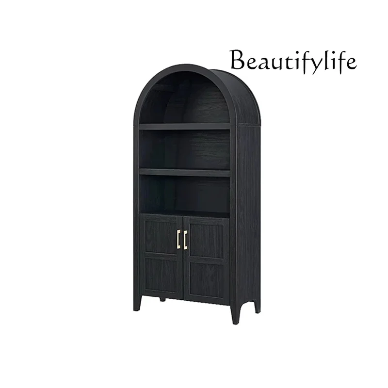 American light luxury solid wood bookcase modern simple living room  open storage cabinet French retro arched storage cabinet