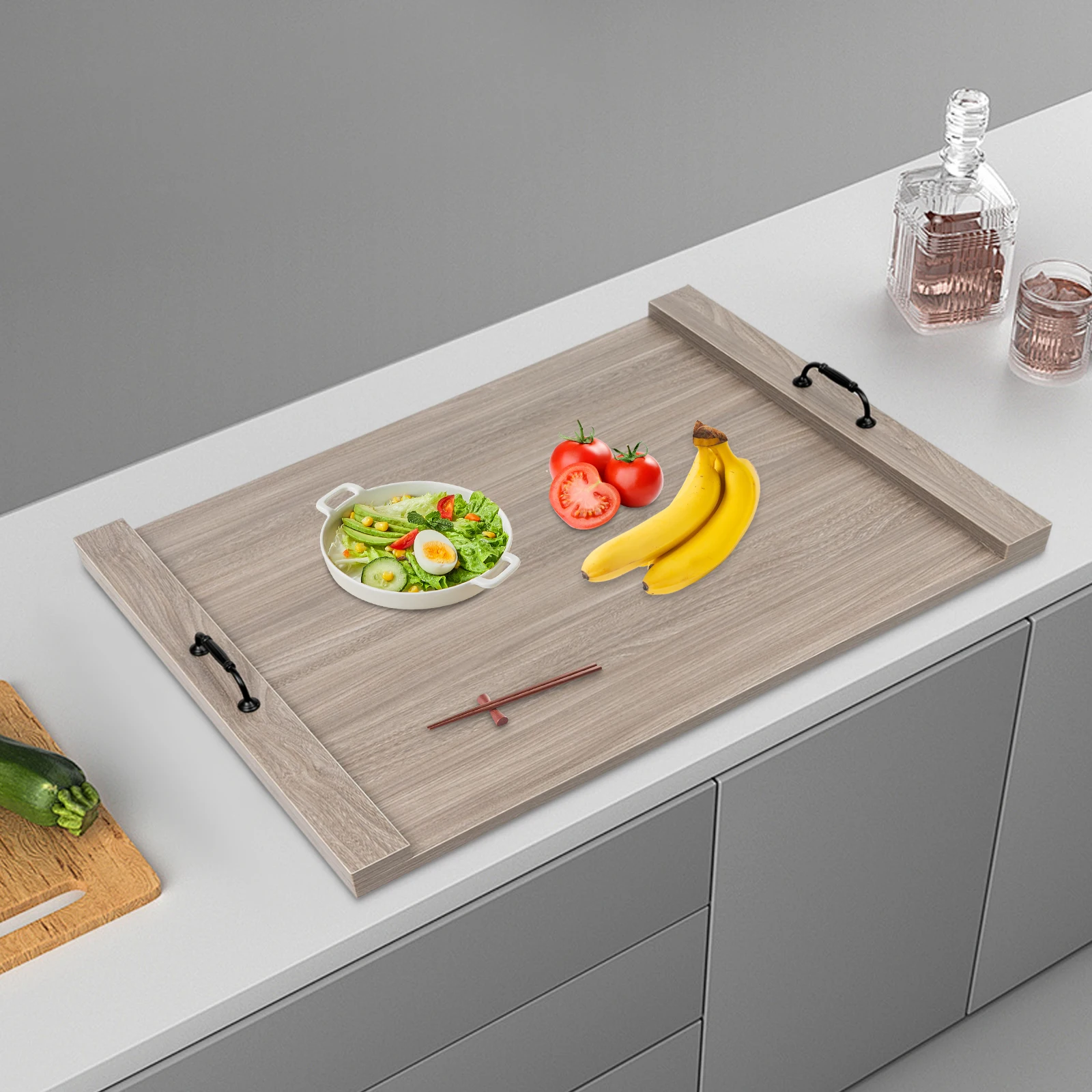 Rectangle Noodle Board Stove Cover with Handles Wood Stove Top Cover for Electric Stove Gas Kitchen Serving Tray