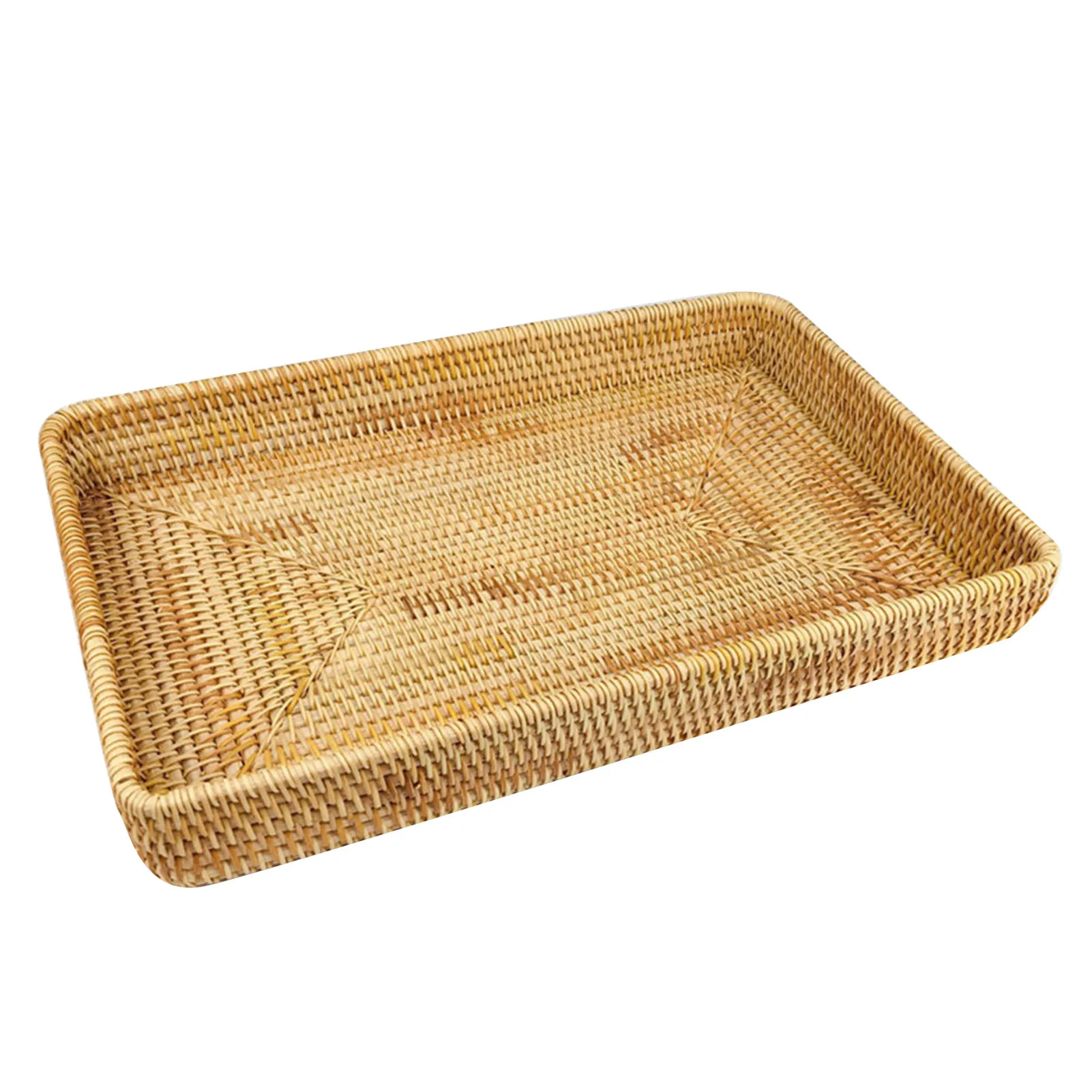 

Hand Woven Rattan Tray – Multifunctional Snack Storage Basket for Tabletop Organization, Serving Tray for Home, Picnic & Camping