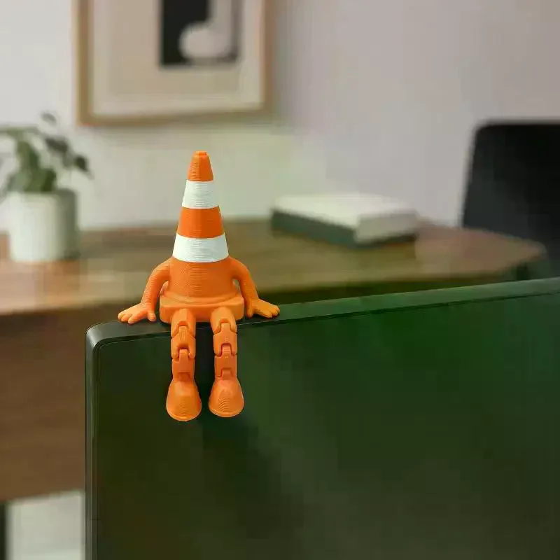 Traffic Cone Ornaments 3D Printed Traffic Cone Figurine With Flexible Movable Limbs Desktop Decorations Home Office Decor