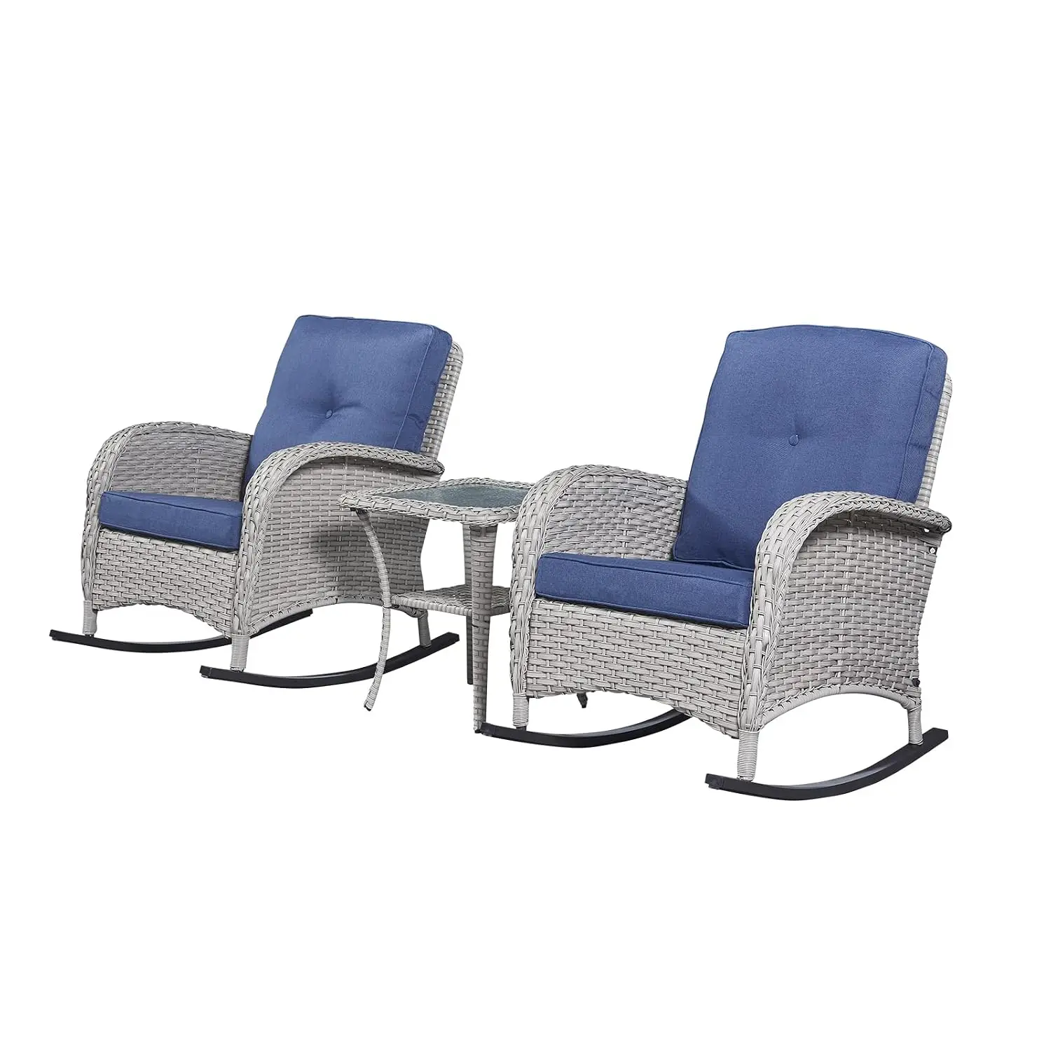 Wicker Rocking Chair Set 2pcs Outdoor Porch Garden Backyard Weather Rocker With Side Table, Customized