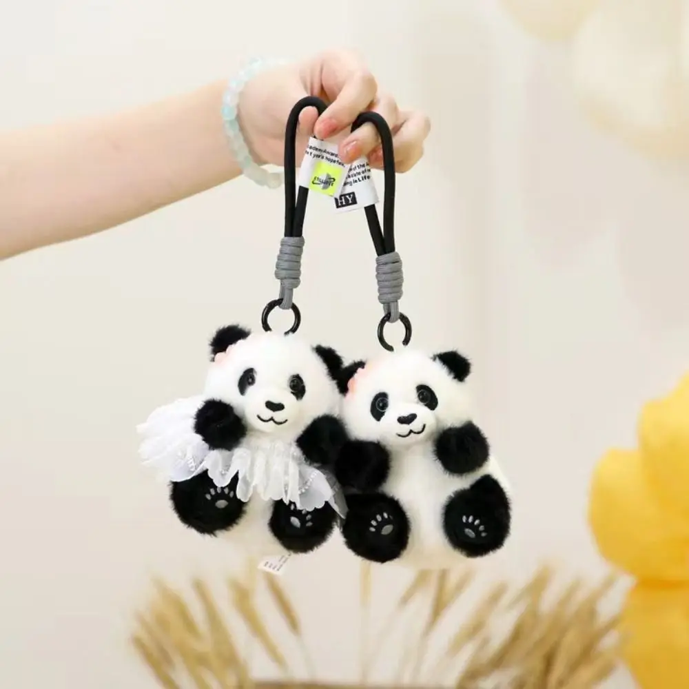 Plush Stuffed Panda Keychain Toy Cartoon Animal Pendant Keyrings Dolls Car Key Hanging Chain Backpack Charms for Birthday Gifts