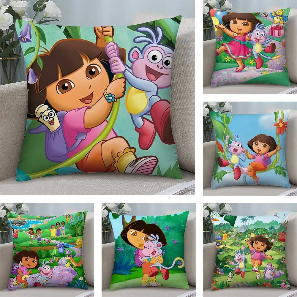 

D-Dora The Explorer Pillow Case Short Plush Double-sided Print Square Throw Pillow Covers Sofa Home Cushion Decor