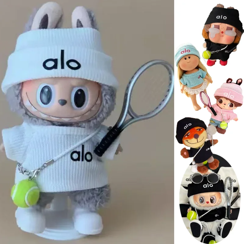 For 15 17CM Labubu Doll Badminton Tennis Sports Sweater Outfit Clothing Shoes Hat Clothes Knit Pleated Skirt Clothing Accessorie