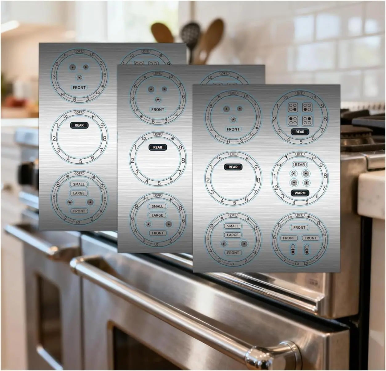 24 Pcs Stove Stickers for Replacement - Black Symbols on Silver Background