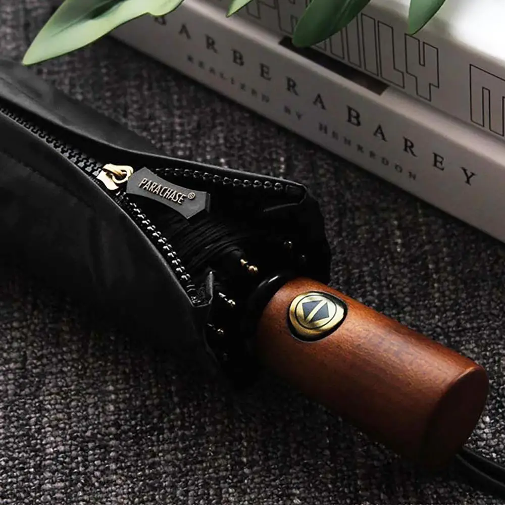Parachase Automatic Umbrella Men Business 10 Ribs Wood Handle Golf Sun Umbrellas Windproof Anti UV Parasol Clear Umbrella UPF50+