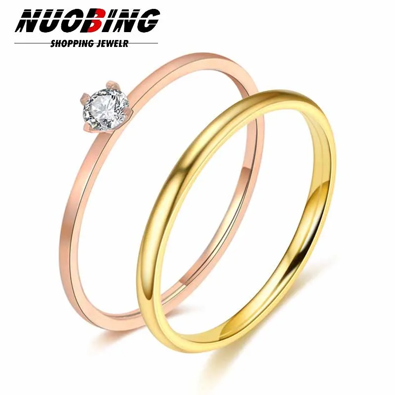 2mm Exquisite Fashion Engagement Rings for Women White Zircon Stones Ring Anniversary Bridal Wedding Party Jewelry Gift