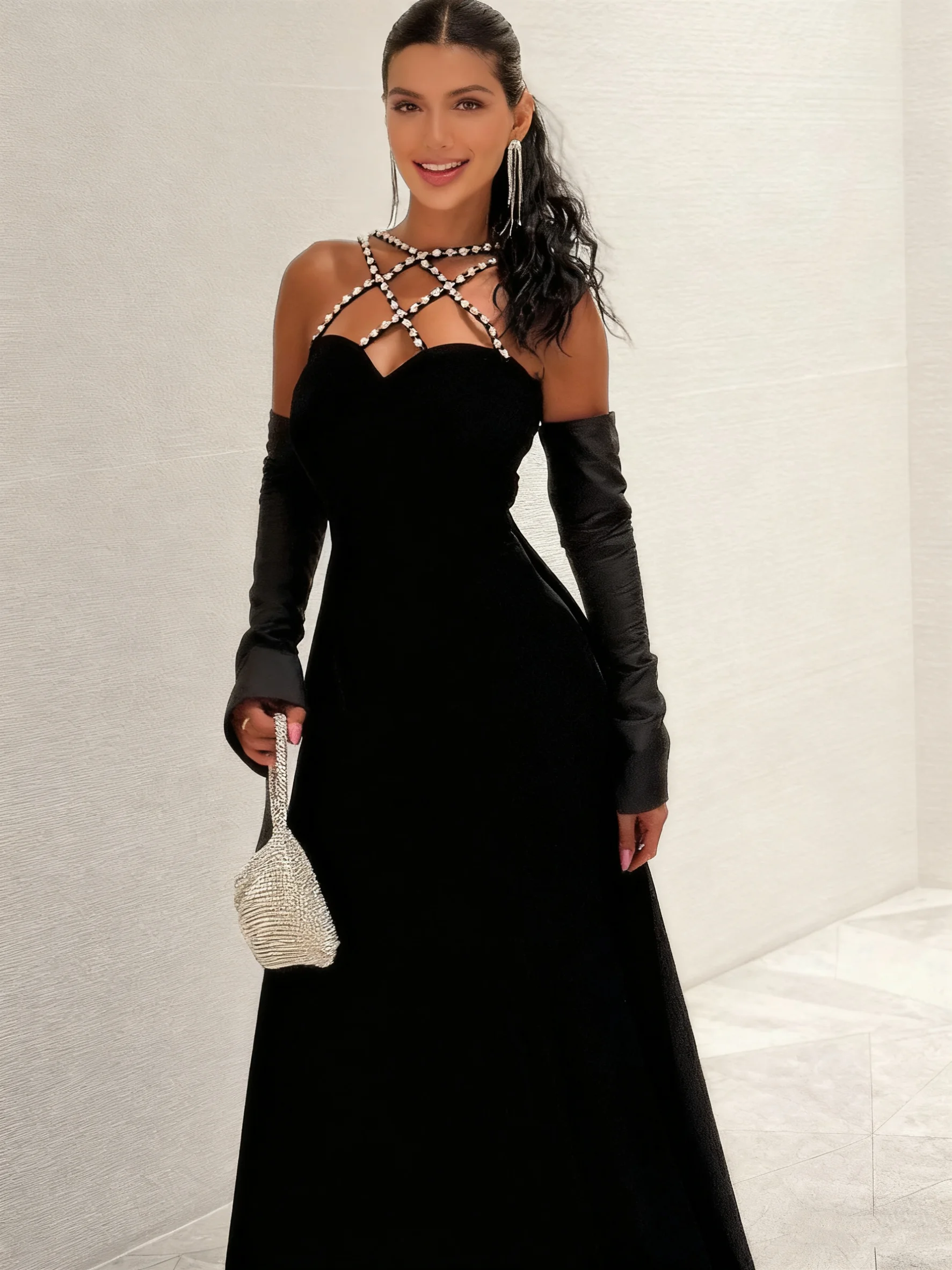 Abito da sera sexy con colletto incrociato nero personalizzato per occasioni speciali Abito da donna Abito da festa per ospiti di nozze