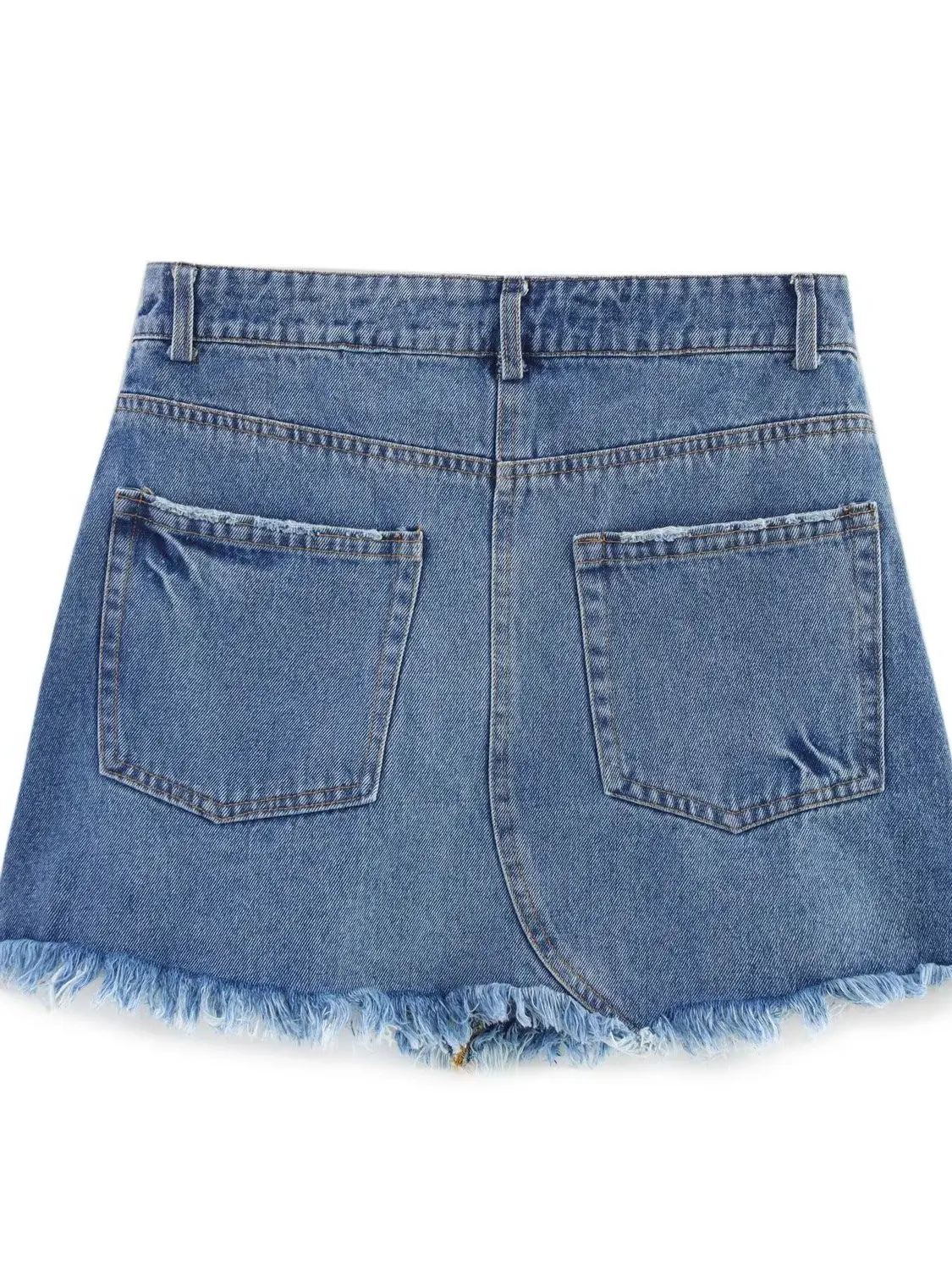 Women's Denim  Skirt Mid-Waist A-Line Student Short Skirt Frayed Hem Breakthrough Hole Design Cotton Polyester Blend