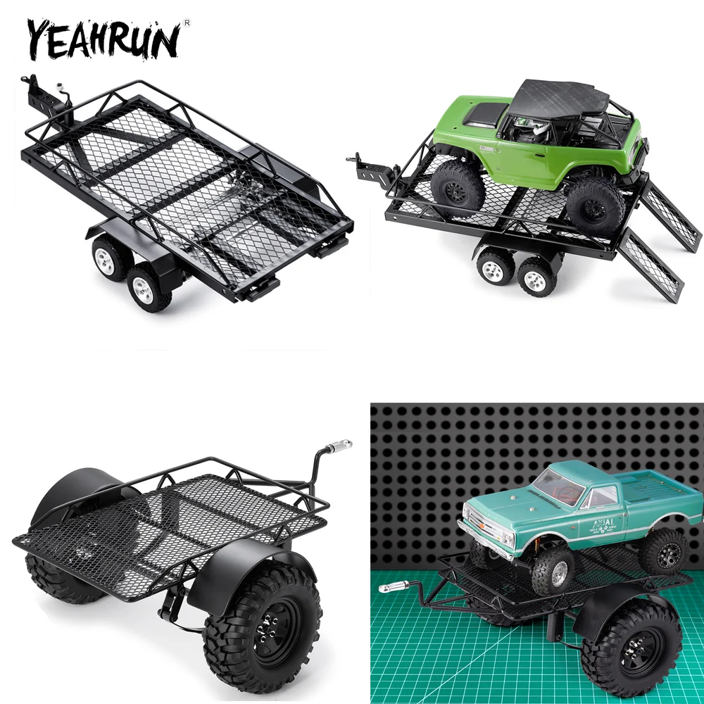 

YEAHRUN Metal RC Car Hitch Mount Trailer Cargo Carrier/ Trailer Hopper Frame With Tires for TRX4M SCX24 1/18 1/24 RC Car Parts