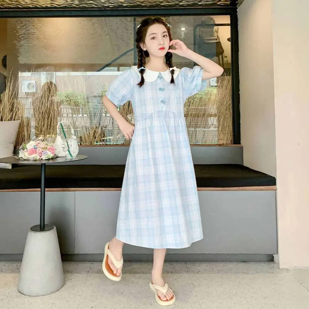 

Fashion Loose Girls Plaid Dress Teenagers Sweet Summer Kids Dresses Party Beach Vacation Children Princess Dress Summer