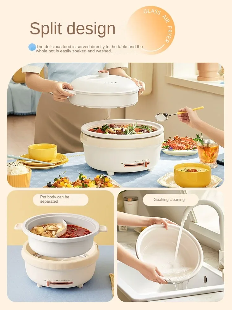 220V 5L Electric Cooker Separable Double Pot 2 Flavor Hot Pot Multi-Function Steamer Frying Pan Non-Stick Electric Pot