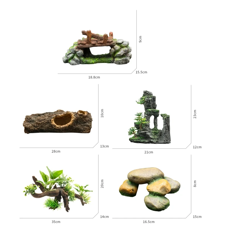 KX4B Aquarium Decor Rock Mountain Cave ปลาสำหรับถังเครื่องประดับ Tree Bark Shelters