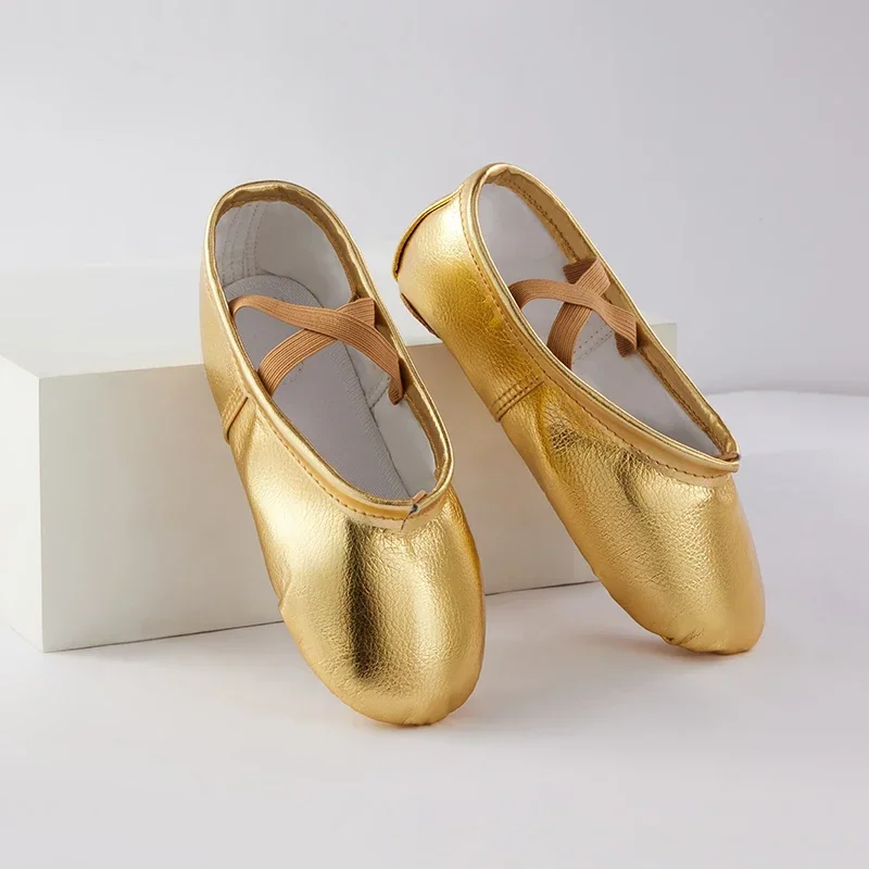 

Men's And Women's Ballet Gold Silver PU Material Lace-up Soft Soled Dancing Shoes