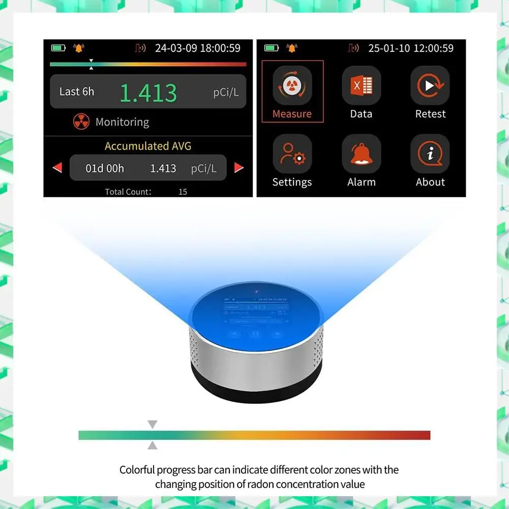 

3C Electron Portable Radon Detector, Audible & Visual Alarm, Long-Term Radon Concentration Monitoring For Home Basement, Pci/L,P