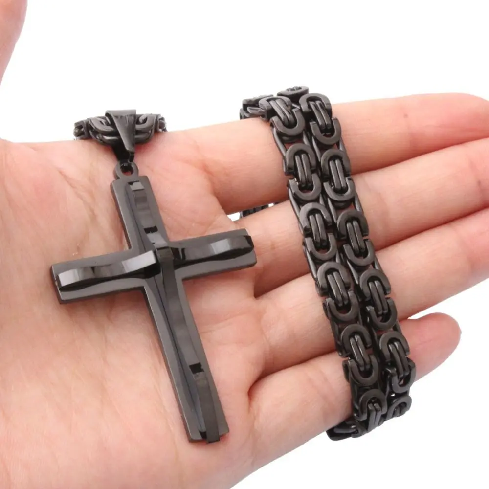 

Titanium Steel Cross Necklace Lightweight Luxury Catholic Jewelry Accessories Religious Catholic Crucifix Pendant Chain Men