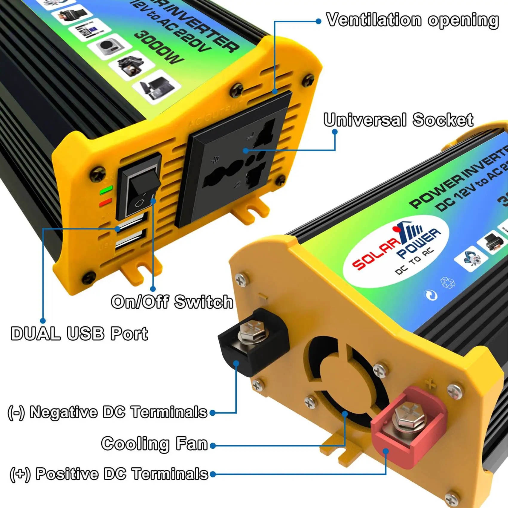 Top-Rated Car Inverter Voltage Transformer Modified Sine Wave Power Inverter DC12V To AC 3000W Converter Dual USB