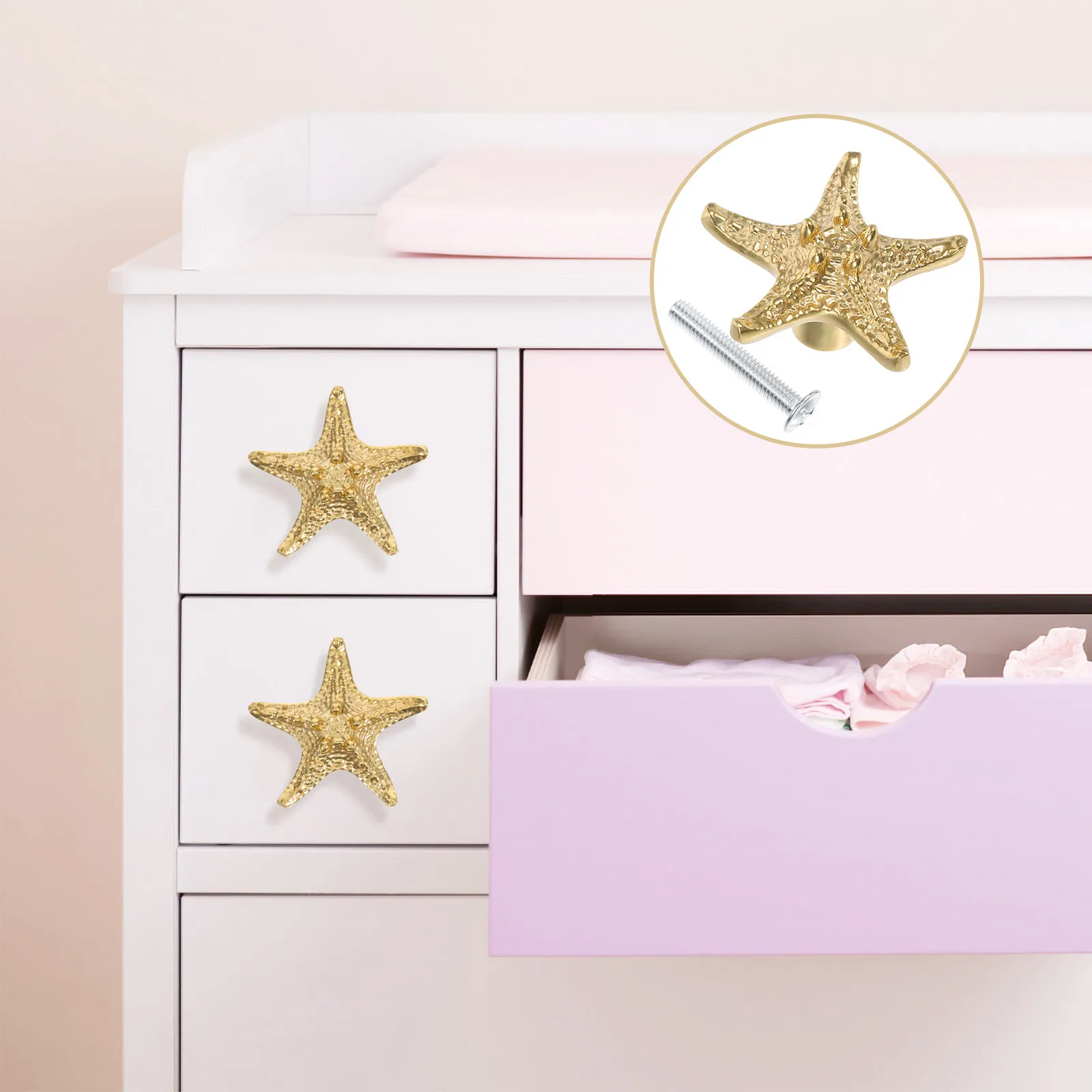 1Set Brass Star Drawer Handle Retro Wardrobe Knob Decorative Cabinet Pull Furniture Handle Small Door Knob Dresser Decor