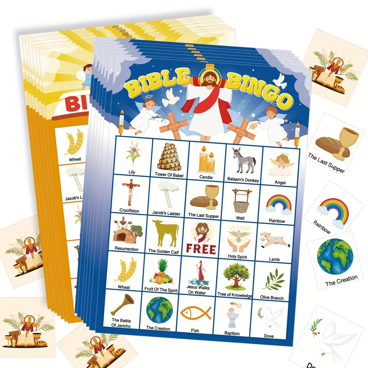 Bible Bingo Game 24 Players Christian Bible Bingo Card Religious Game Activities for School Christian Sunday Church Easter Gift