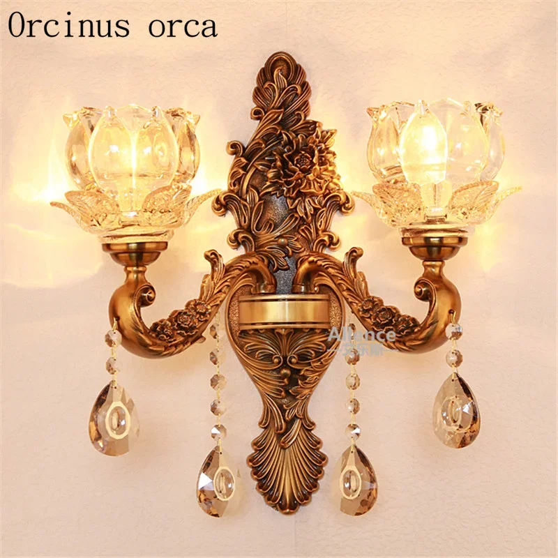 

European style retro all gold bronze crystal wall lamp living room, dining room, aisle, bedroom wall lamp free shipping