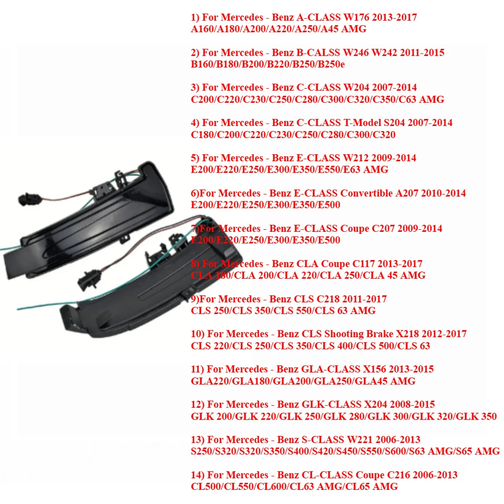 For Mercedes Benz W176 W246 W204 W212 with LED Rearview Mirror Turn Signal  Light Flowing Light Lamp 2pcs External Decoration