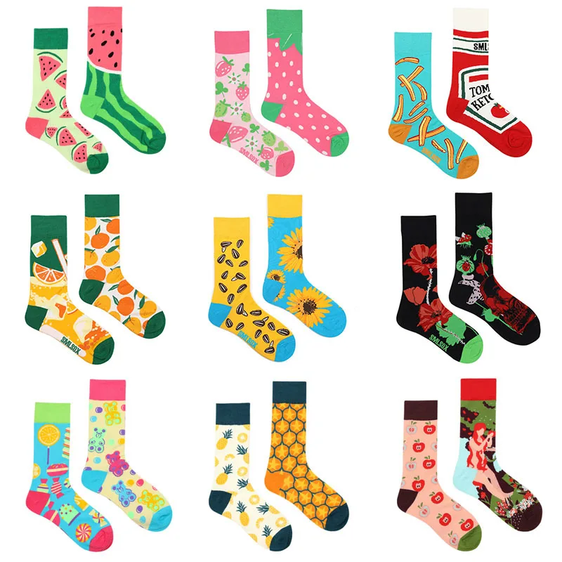 

2024 New Animal Pattern Puppy Cat AB Asymmetric Mandarin Duck Trendy Socks Medium Long Tube Cotton Lovers Socks