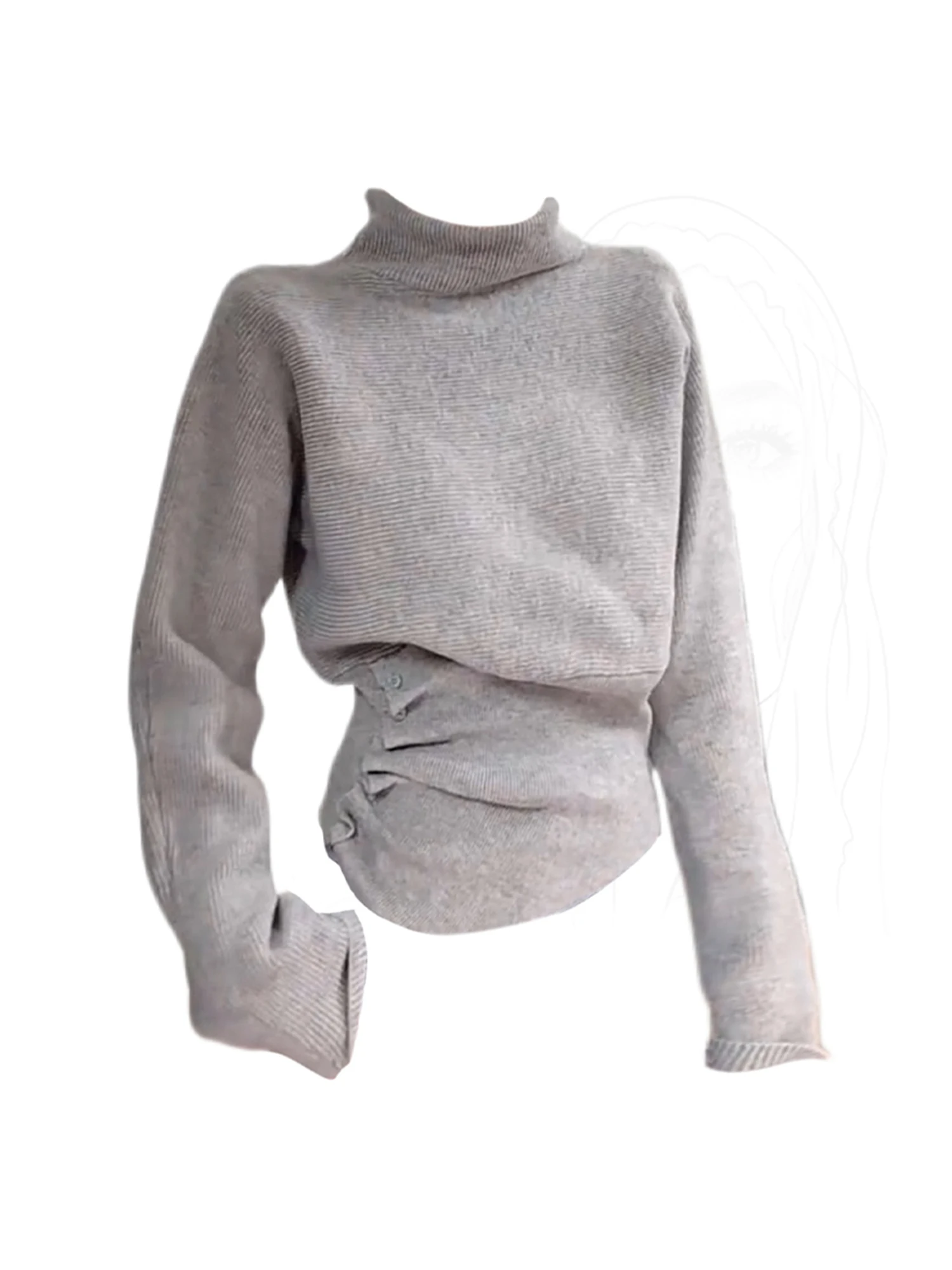 Pulôver de gola alta cinza feminino camisola vintage jumper malha mangas compridas oversize camisola de caxemira outono inverno 2000s roupas