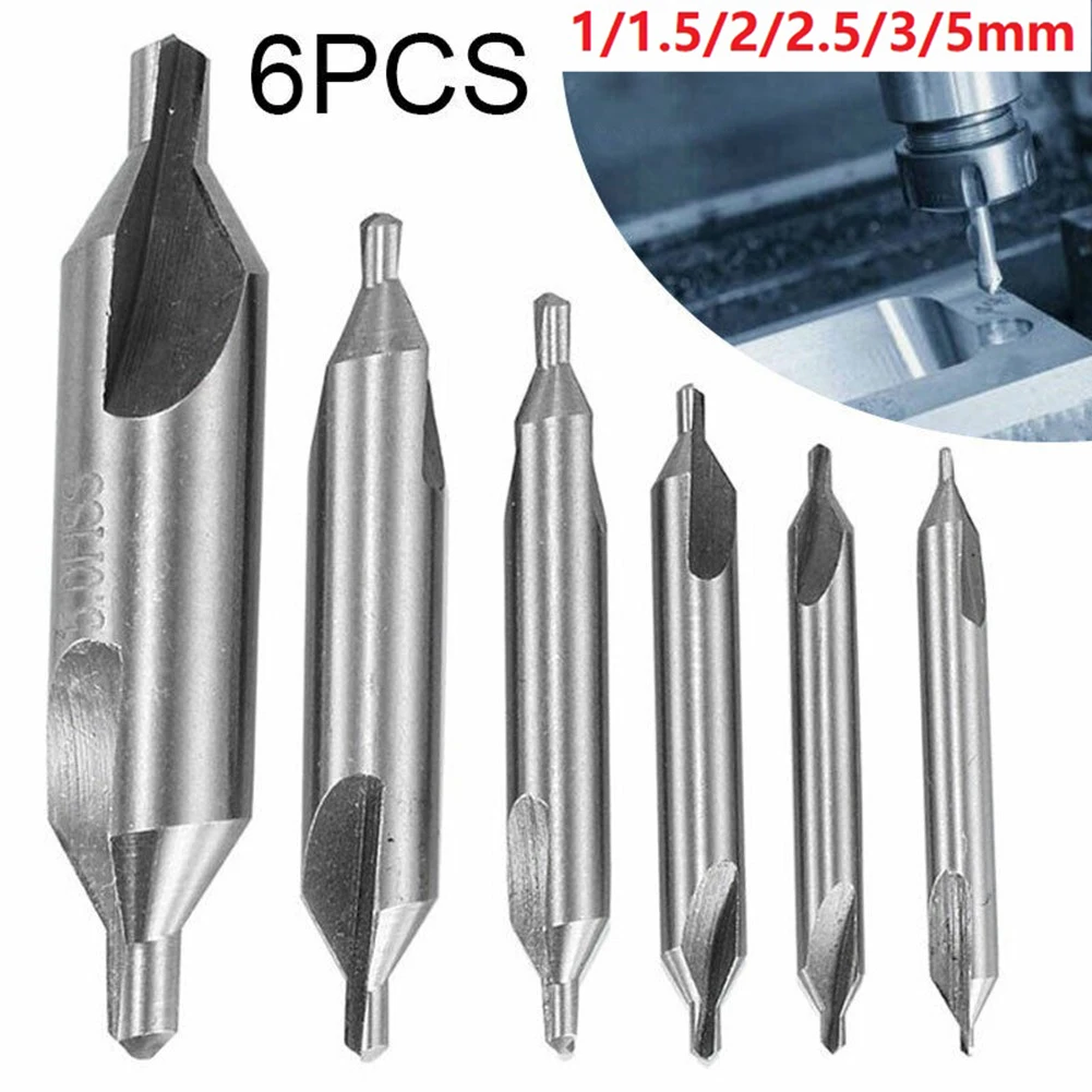 HSS 6pcs Center Drill Bits Hole Silver Countersink Double End Drilling For Lathe 5/3/2.5/2/1.5/1mm High Quality