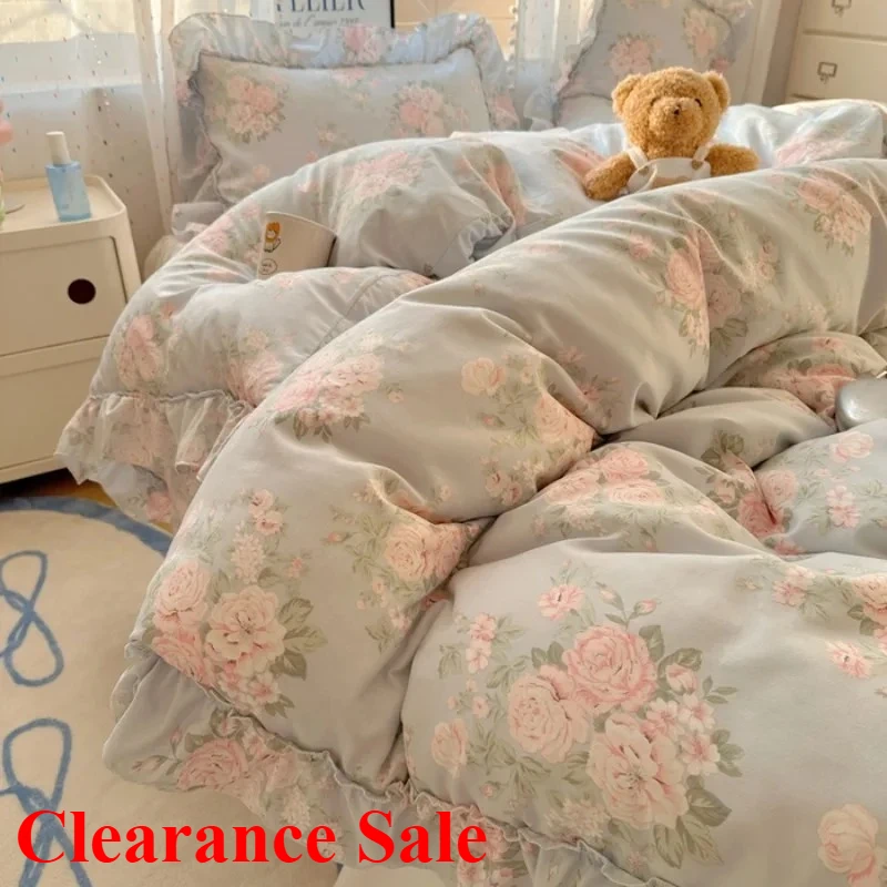 

4Pcs Spring Vibrant Flowers Cotton France Princess Style Bedding Set Single Twin Queen Duvet Cover Bed Sheet Pillowcases