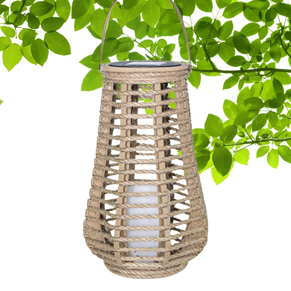 

Rattan Bamboo Lamp IP44 Waterproof with Handle Rattan Solar Lantern Rattan Weaving Solar Garden Lantern for Balcony Patio Garden