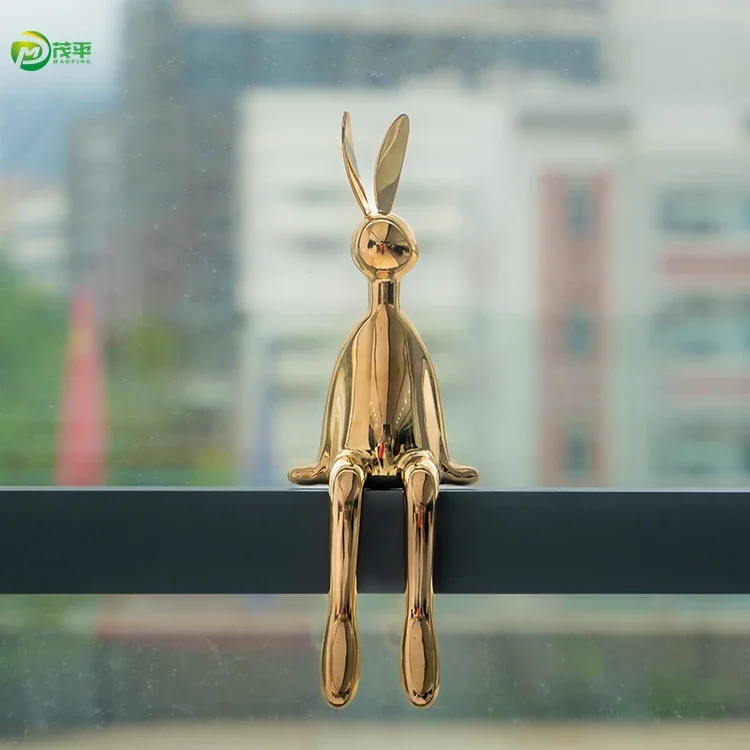 Custom Cartoon Rabbit Sculpture Stainless Steel Animal Sculpture Interior Decoration Desk Ornament