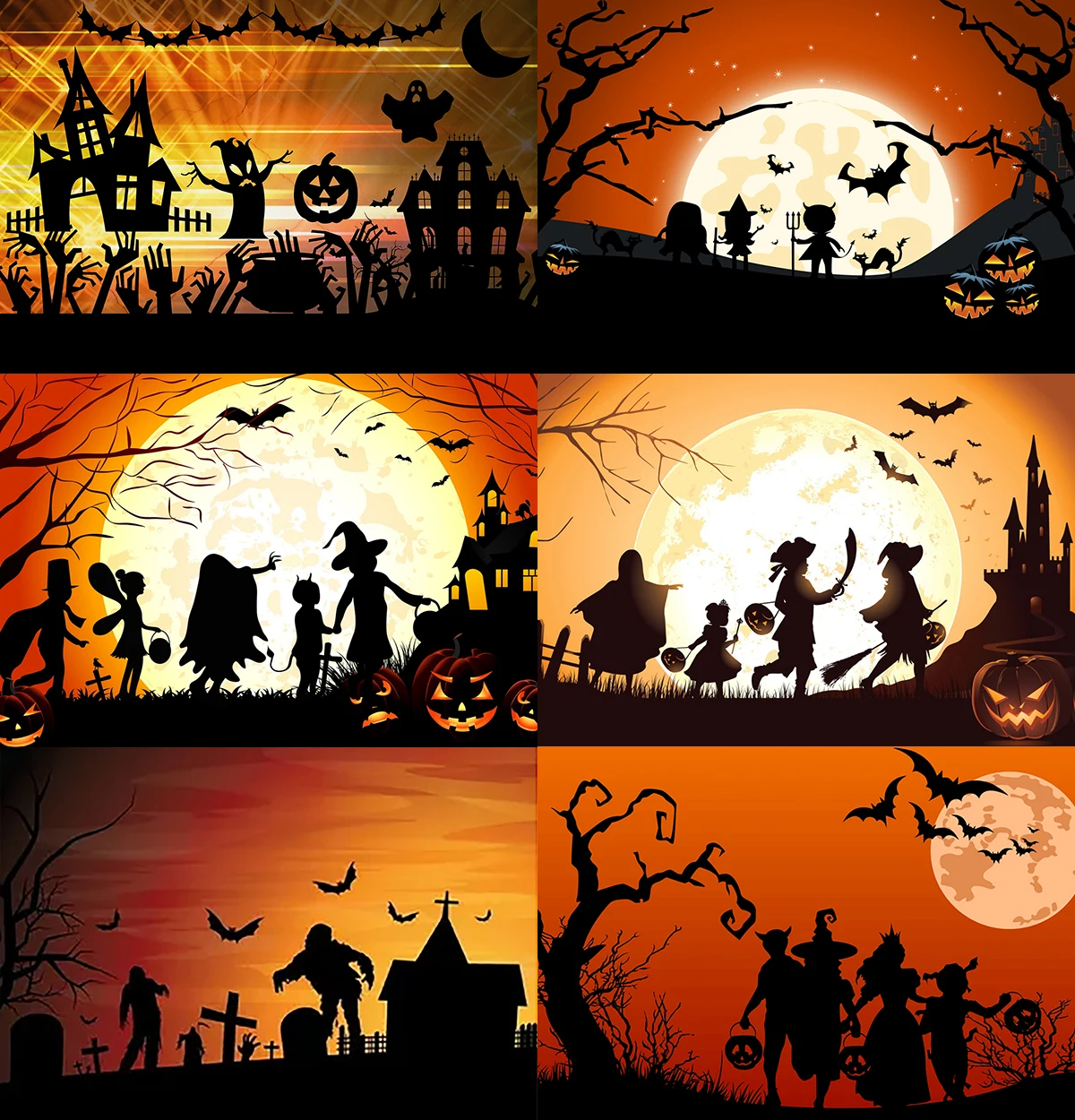 Fondo de feliz Halloween, sombra, fantasma aterrador, Banner, espantapájaros, decoraciones de fiesta familiar, vestido al aire libre, Luna, noche, fotografía