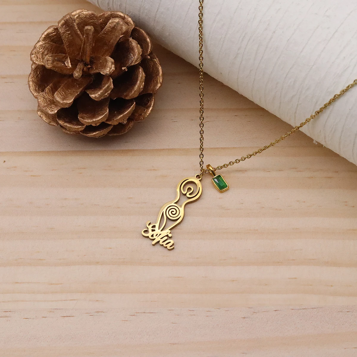 QIAMNI Custom Name Religious Spiral Goddess of Fertility Pendant Necklace Spiritual Symbol Stainless Steel Chain Choker Jewelry