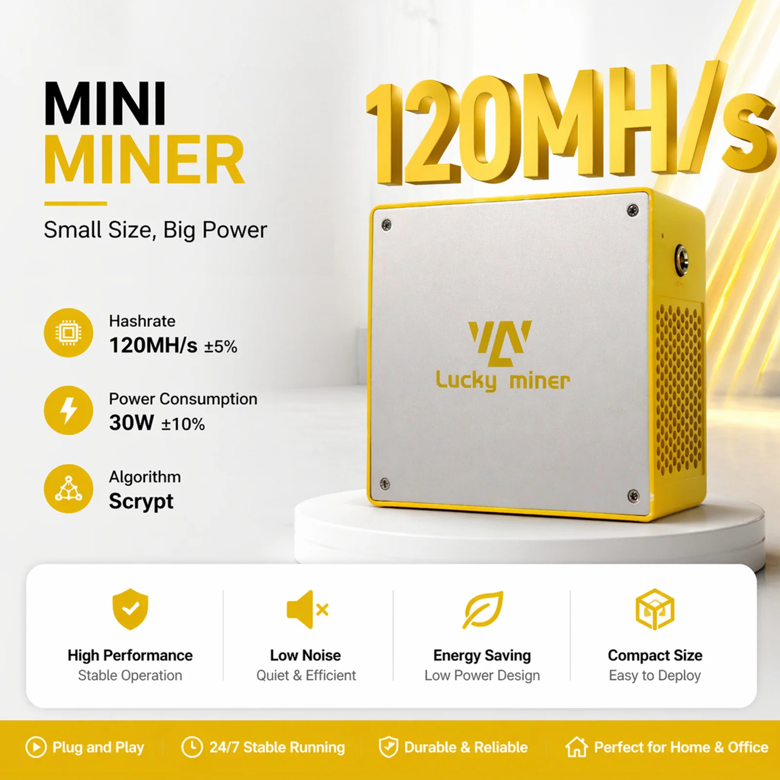 Novo 2026 LuckyMiner LG07 Pro 120MH/s Minerador Scrypt LTC DOGE Silencioso 30W Baixo Consumo Máquina de Mineração Cripto Doméstica Minerador de Bitcoin