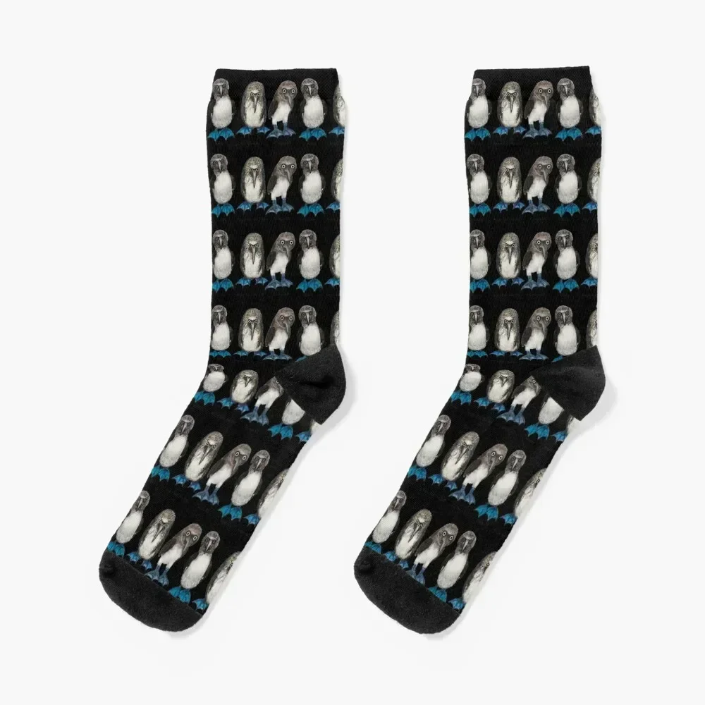 

Bobby, Angry Bob the 3rd and Curious Bill the trio of Blue Footed Boobies on Blue Socks Soccer luxe Socks For Women Men's