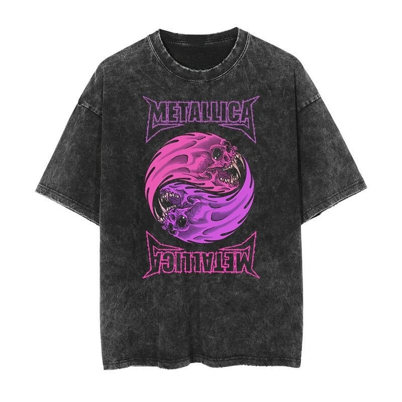 Camiseta Masculina Y2K de Manga Curta com Gola Redonda, Nova Coleção de Camisetas Metallica Rock Punk Vintage Lavadas