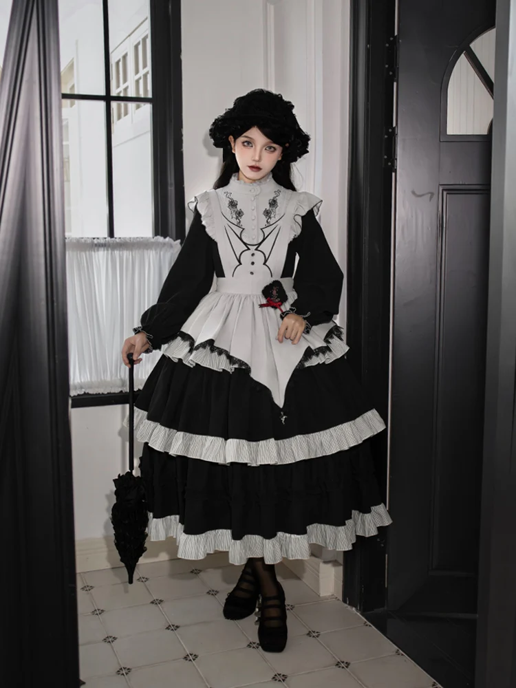 Castle Night With Puji Original Gothic Three Section Embroidered Op Twin Dress Autumn/winter Lolita Sweet Girl Dress