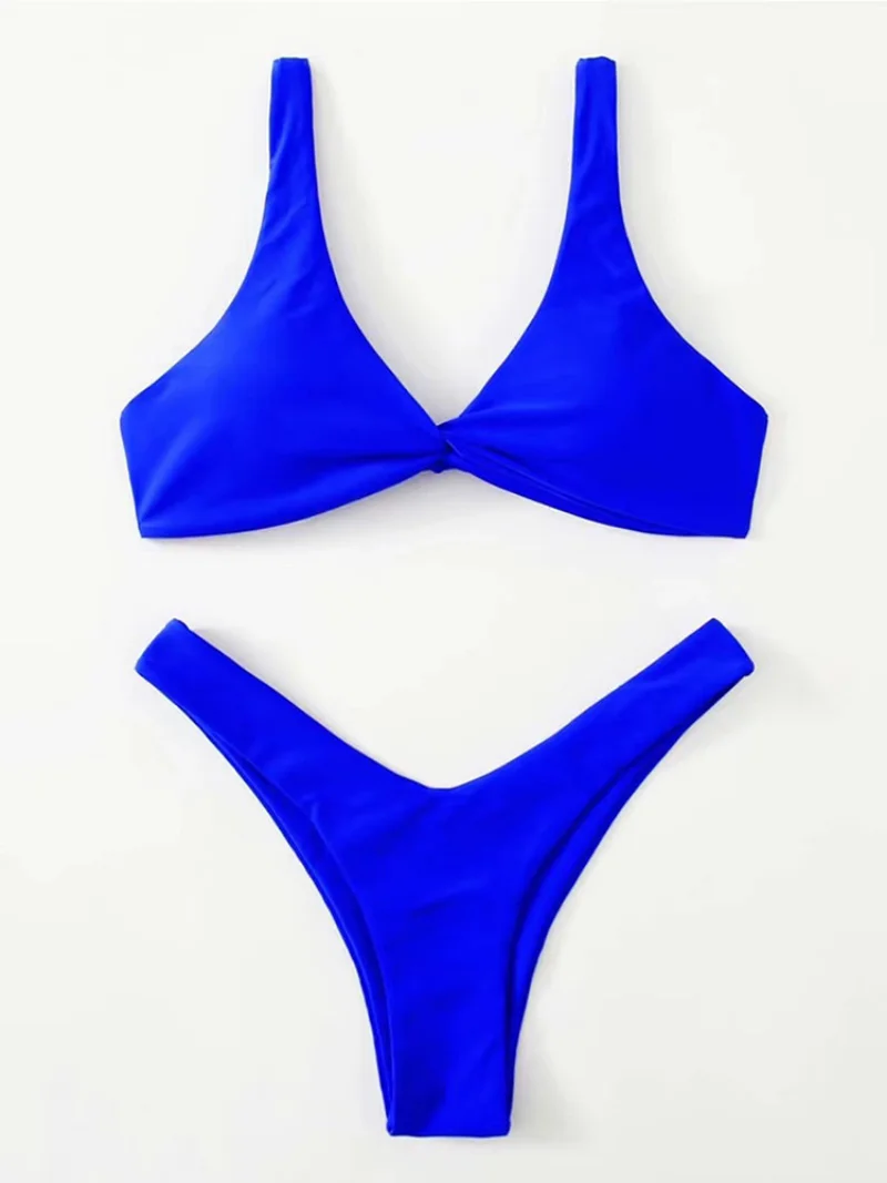 Bikini Sexy con lazo liso para mujer, traje de baño con sujetador acolchado de pierna alta, conjunto de Bikini brasileño de realce, traje de baño