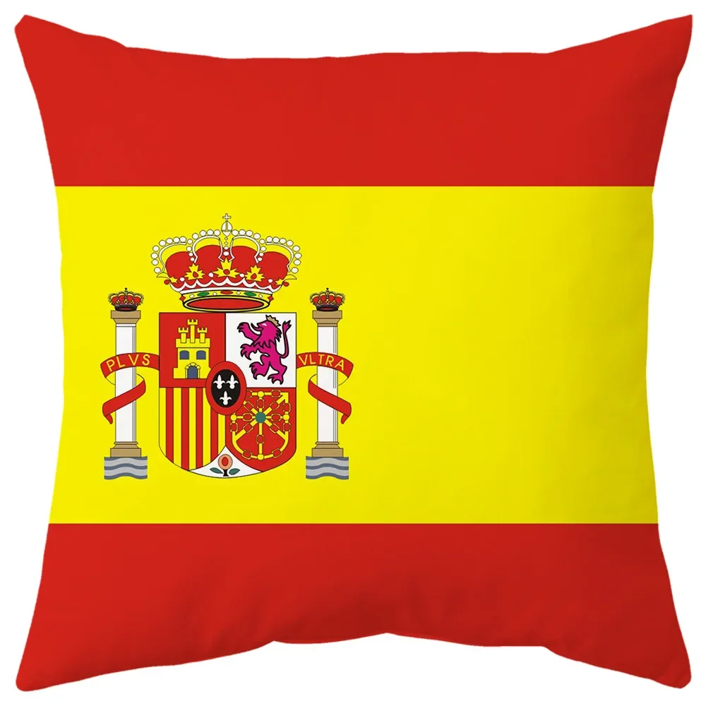 National Flags Printed Pillow Cover Qatar Brazil Argentina Portugal Flags Pillowcase Double-Sided Print Polyester Cushion Cover