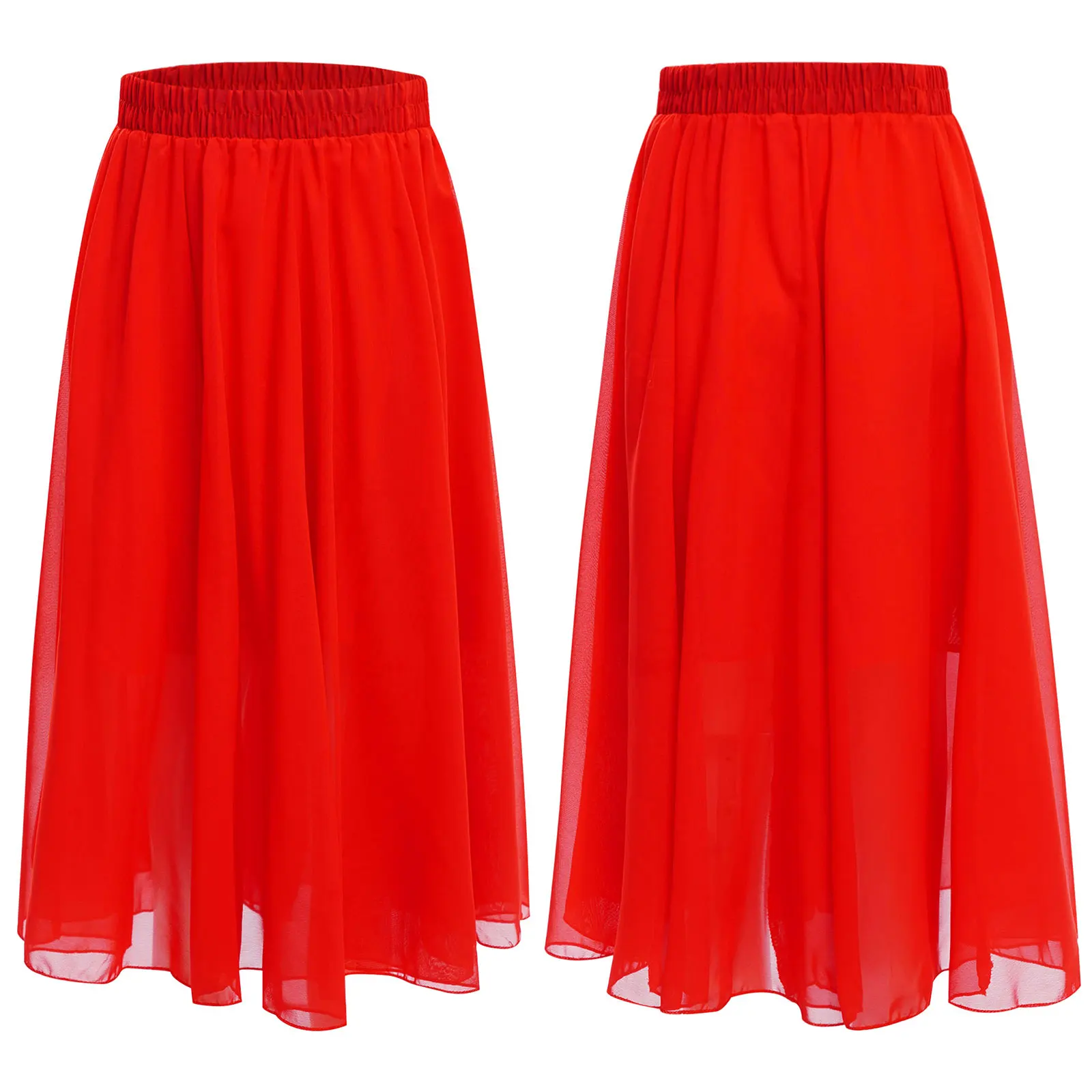 

360 Degrees Double-Layer Dance Skirt Girl High Waist Elastic Waistband Sheer Mesh Light Skirts for Summer Daily Casual Skirts