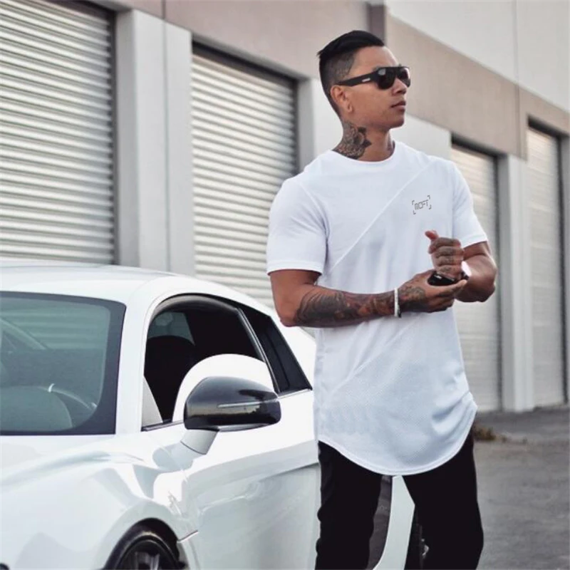 

Новые мужские свежие дышащие топы в стиле пэчворк, хлопковая и сетчатая футболка для фитнеса, бодибилдинга, тренировочная одежда с короткими рукавами