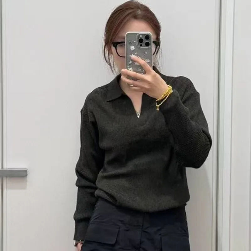 

Японский вязаный свитер Sle Lazy Faion с полуоткрытым воротником и длинным светом, женский свободный свитер, универсальный, теплый, с подогревом