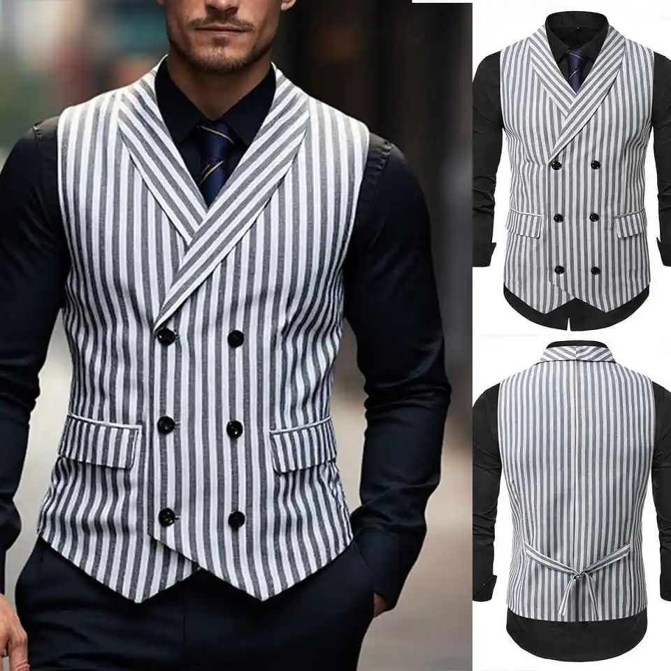 

Fashion Wedding Suit 1 Piece Set Jacket Double Breasted Men Suits Trim Fit Sleeveless Party Show Prom Male Wear Suits Customized
