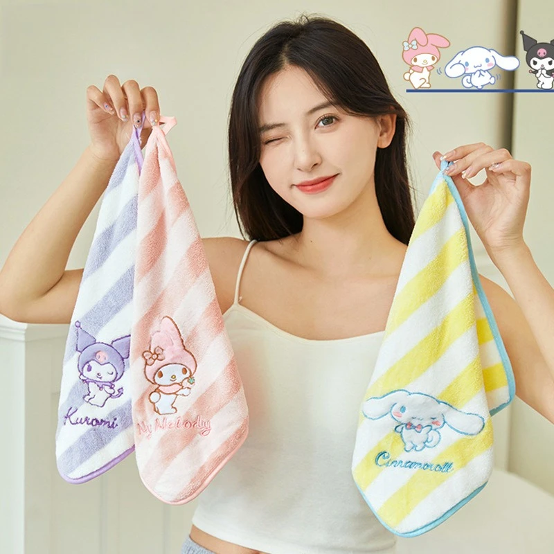 

Miniso genuine Sanrio small square scarf Kulomi Yugui dog cute striped hand towel cartoon children's face wash towel