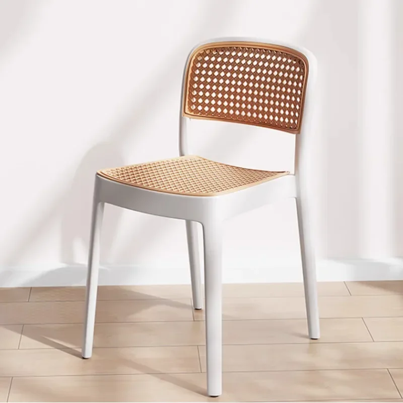 Thickened Dining Chairs for Restaurant, Plastic Imitation Rattan, Breathable Back, Computer Chair, Superimposed Home Furniture