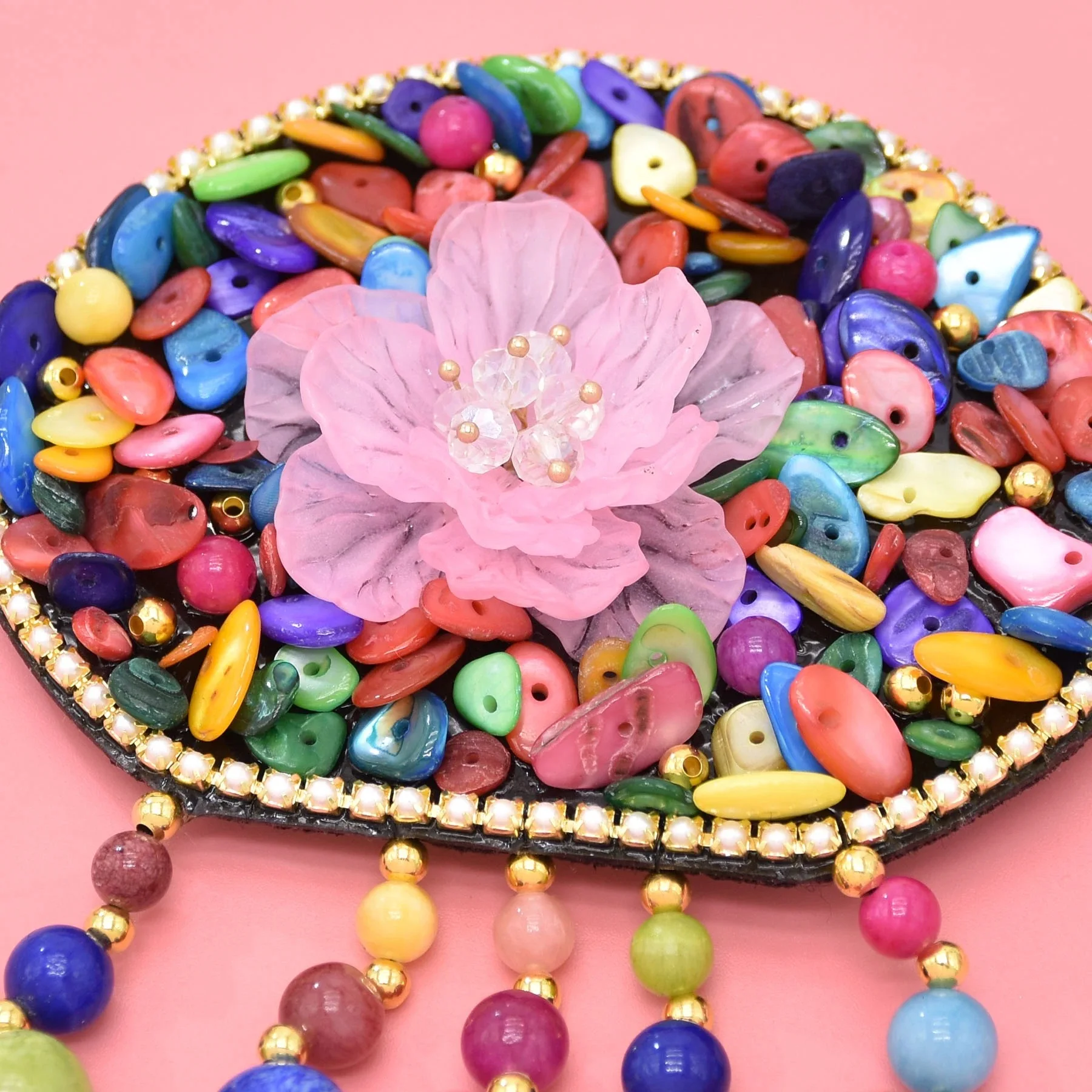 Ethnic Style Handmade Belt Natural Stone Flower Belt Weave Rope Colorful Bead Coins Tassel Waist Chain Jewelry Female Accessory image 3