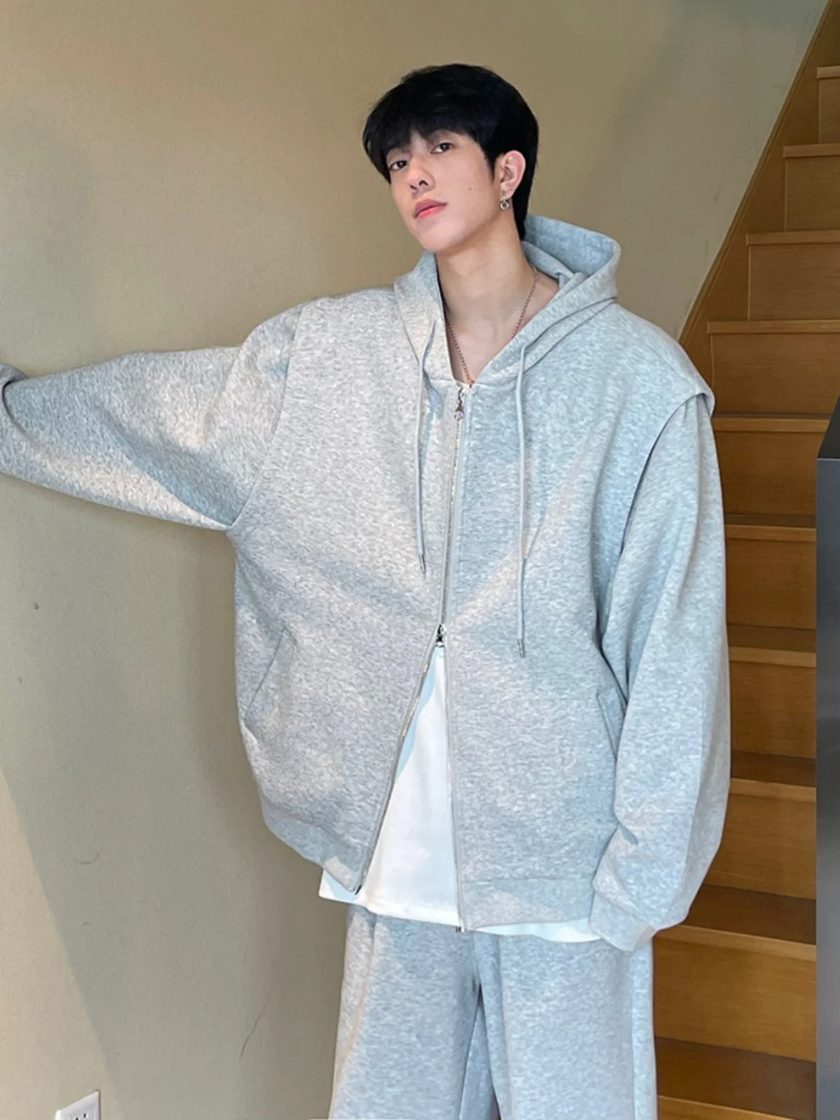 

Heavyweight Hoodie Men's Spring Autumn ort Sle oulder Pad Jaet Casual Sportswear Set Trendy Brand Couple Zipper Loose...