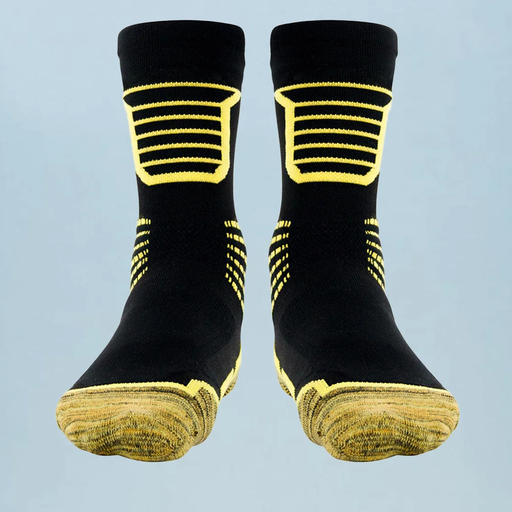 

1Pair Breathable Basketball Sports Socks Sweat Absorption Toweling Fitness Socks Yellow Size Adults 38 41 Casual Wear