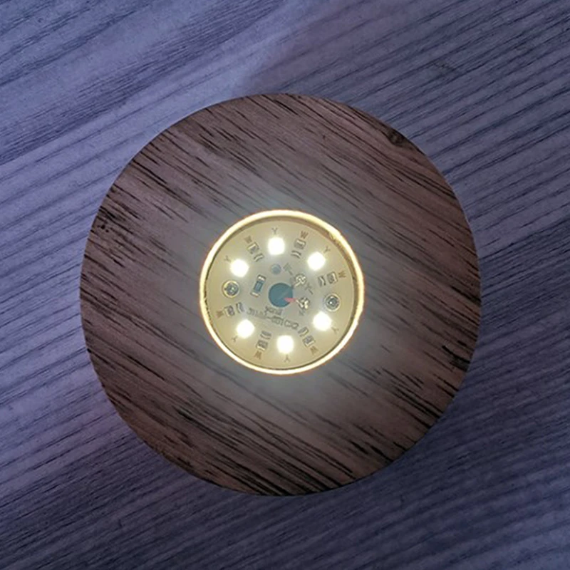 8cm Round Wooden LED Light Dispaly Base Stand Holder 3D Table Night Lamp Base Crystal Glass Resin Art Ornaments