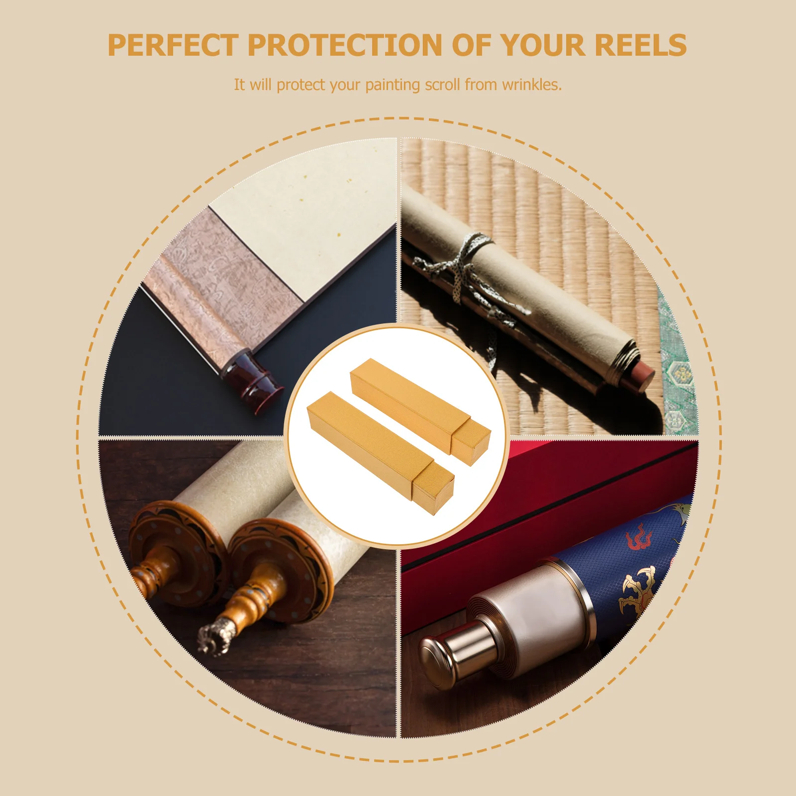 

2Pcs Photo Album Storage Box Exquisite Surface Pattern Calligraphy Scroll Holder Wrinkle Protection Picture Scroll Container